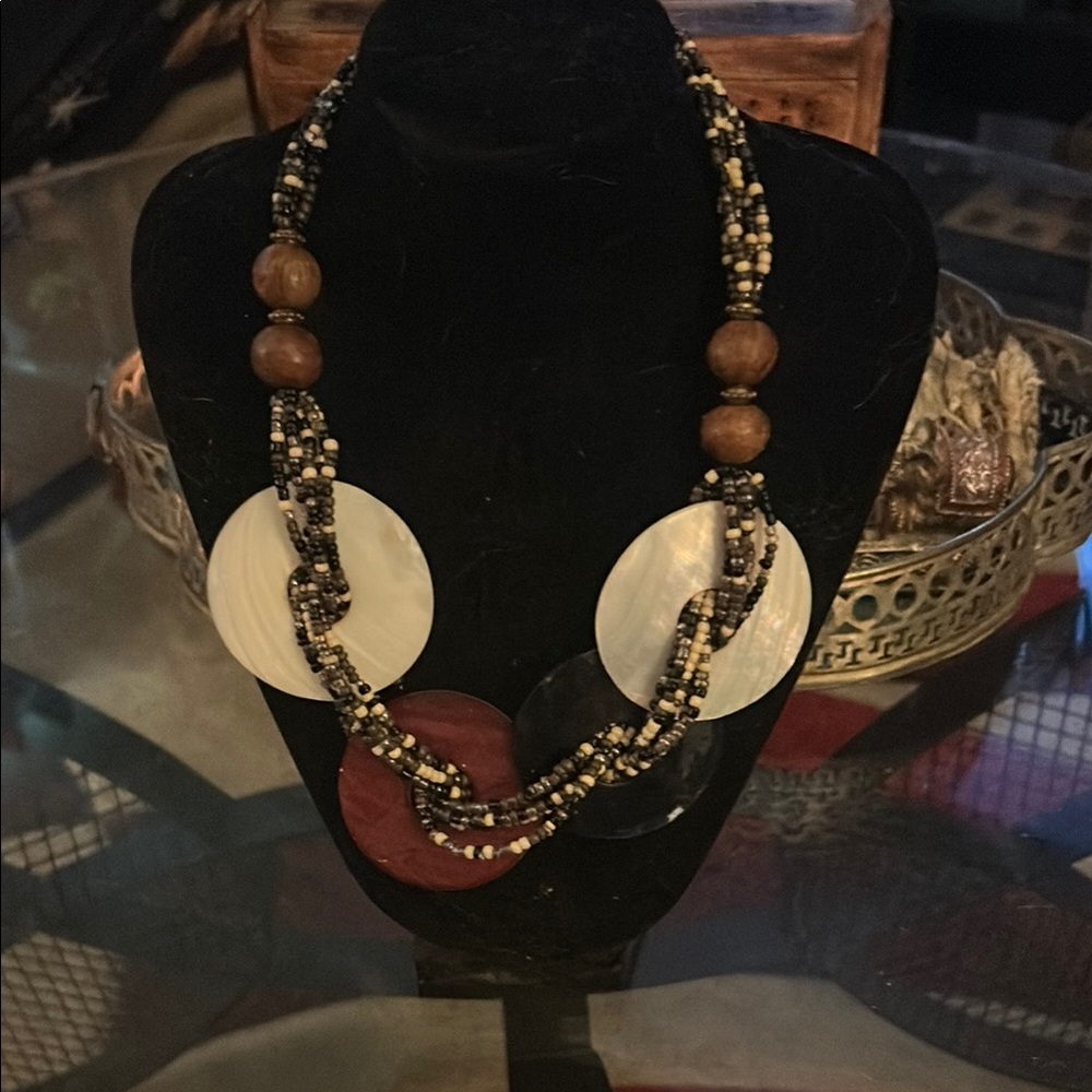 Elegant Beaded Necklace with Wooden Accents